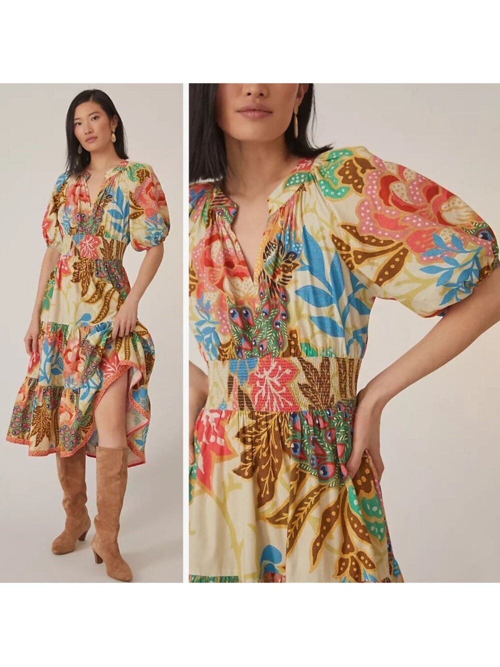 Conditions Apply for Anthropologie Multicolor Floral Tiered Maxi Dress size 6